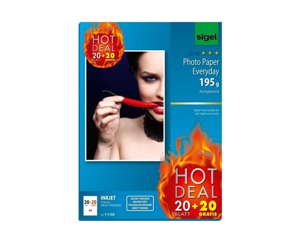 Fotopapir Sigel T1155, højglans, 195 g/m², Inkjet, A4 m/45 ark