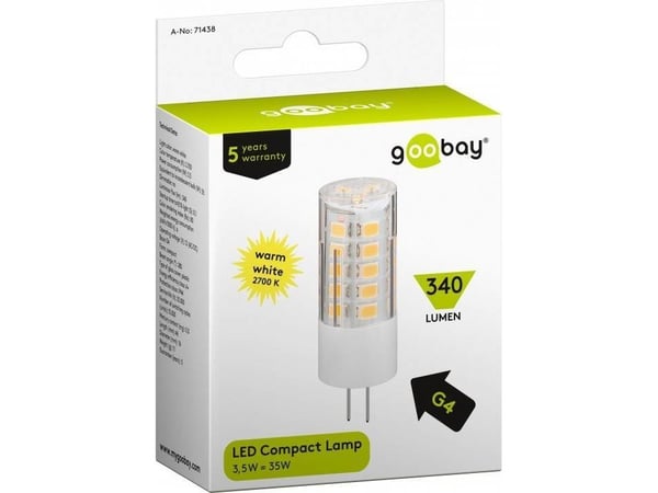 Goobay 71438, 3,5 W, 35 W, G4, 340 lm, 25000 timer, Varm hvit