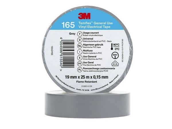 3M 165GY6E, 1 kpl, Harmaa, PVC-muovi, 600 V, Kupla, 25 m