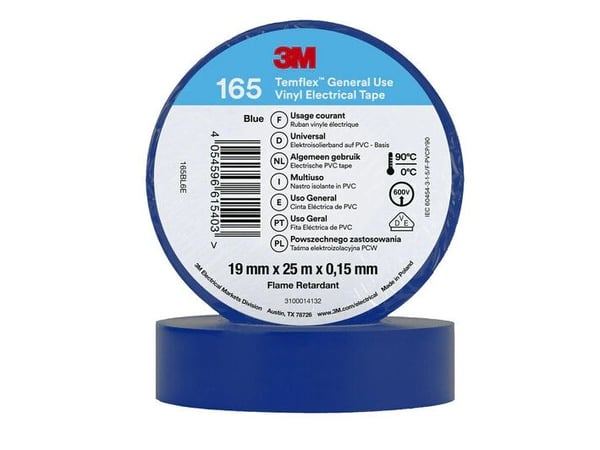 3M 165BL6E, 1 stk, Blå, PVC, 600 V, läpipainopakkaus, 25 m
