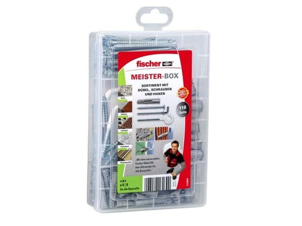 Fischer MEISTER-BOX UX, Skrue- og veggpluggsett, Betong, Grå, 75 stykker, Boks