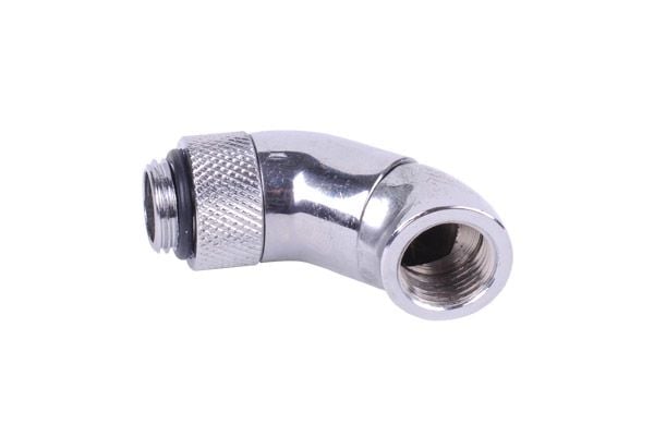 Alphacool angled adaptor double 45° revolvable G1/4" outer thread to G1/4" inner thread - Forbindelsesadapter for væskekjølesystem - krom