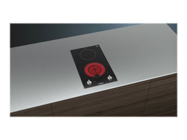 Siemens iQ300 ET375CFA1E - Keramisk komfyrtopp - 2 plater - Nisje - bredde: 27 cm - dybde: 49 cm - med sidepynt av rustfritt stål, - med fasettert ...