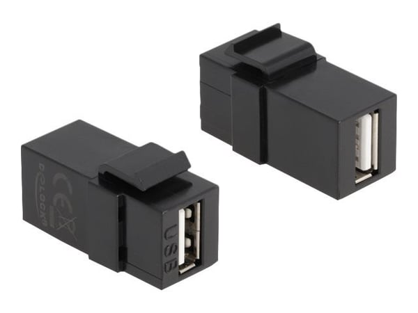 DeLOCK 87829, Litteä, Musta, USB A, USB A, Naarasliitin, Naarasliitin, Naarasliitin