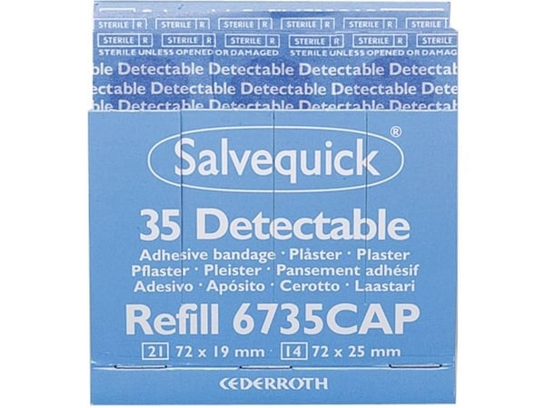 Plaster, Salvequick 35 Blue Detectable pakke a 6 stk