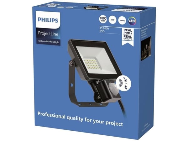 Philips Flomlys, Svart, IP65, Metall, I, U-brakett, 20 W