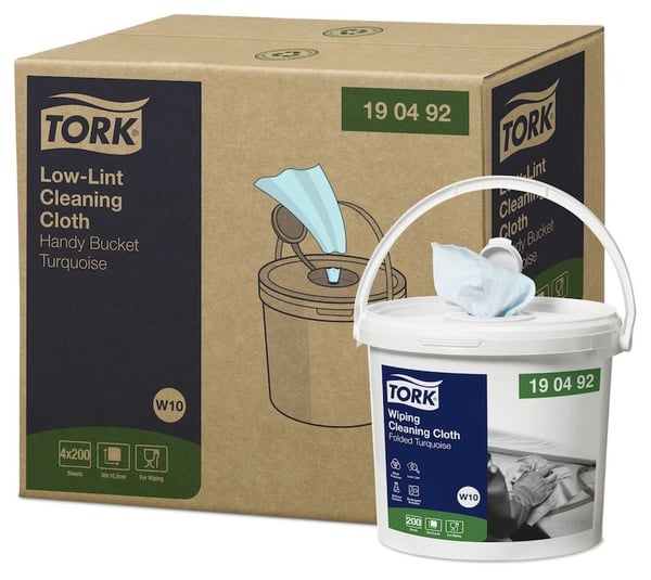 Aftørringsklud Tork Sensitiv W10 Cleaning turkis i spand med 200 ark - (4 spande pr. karton)