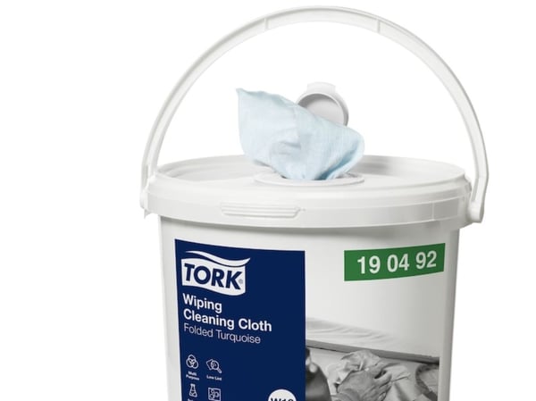 Aftørringsklud Tork Sensitiv W10 Cleaning turkis i spand med 200 ark - (4 spande pr. karton)