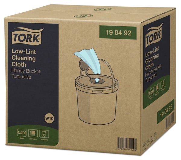 Aftørringsklud Tork Sensitiv W10 Cleaning turkis i spand med 200 ark - (4 spande pr. karton)