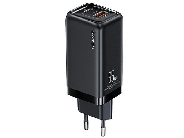 USAMS lader 1xUSB-C + 1xUSB-A 65W (kun hode) PD hurtiglading Super Si svart CC153TC01(US-CC153)