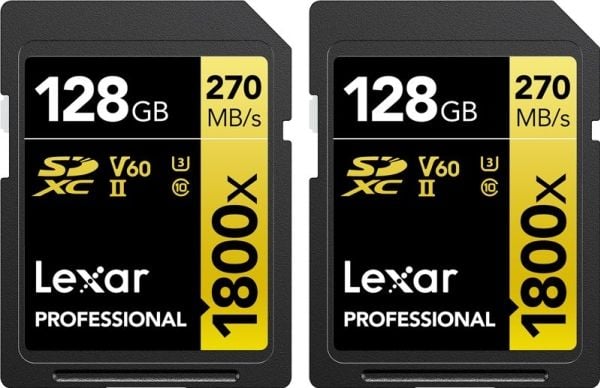 Lexar Professional GOLD Series - Flashhukommelseskort - 128 GB - Video Class V60 / UHS-II U3 / Class10 - 1800x - SDXC UHS-II (pakke med 2)