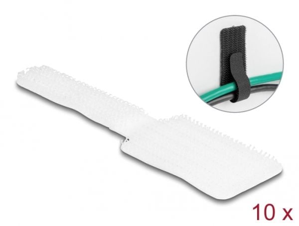 Delock - Hook & loop cable holder - mini, self-adhesive - 9 cm - hvit (en pakke 10)