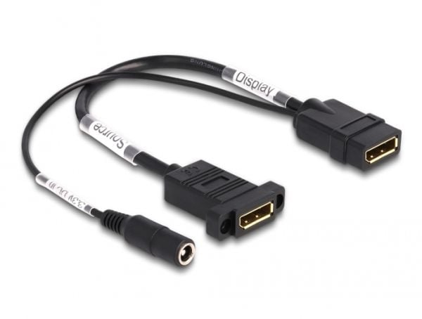 Delock - DisplayPort-kabel - DisplayPort (W) til DC-kontakt, DisplayPort (W) panelmonterbar - 30 cm - støtter 4K 60 Hz (3840 x 2160) - svart (87039)