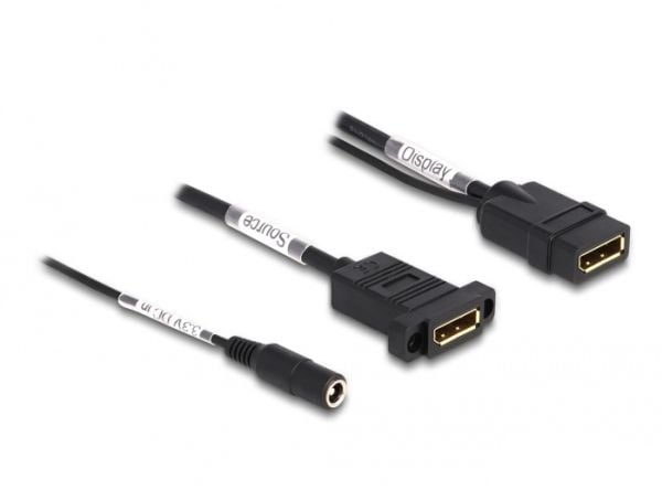 Delock - DisplayPort-kabel - DisplayPort (W) til DC-kontakt, DisplayPort (W) panelmonterbar - 30 cm - støtter 4K 60 Hz (3840 x 2160) - svart (87039)