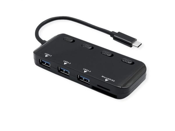 ROLINE 14.02.5059, USB 3.2 Gen 1 (3.1 Gen 1) Type-C, USB 3.2 Gen 1 (3.1 Gen 1) Type-A, MicroSD (TransFlash), 5120 Mbit/s, Svart, Plast
