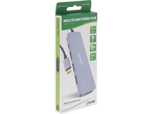 InLine 33271L, USB 2.0 Type-C, USB 3.2 Gen 1 (3.1 Gen 1) Type-A, USB 3.2 Gen 1 (3.1 Gen 1) Type-C, 5000 Mbit/s, Grå, Aluminium, 87 W