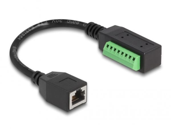 Delock - Nettverksadapter - 8-pins terminalblokk (hann) til RJ-45 (hunn) - 21.5 cm - UTP - CAT 5e - svart