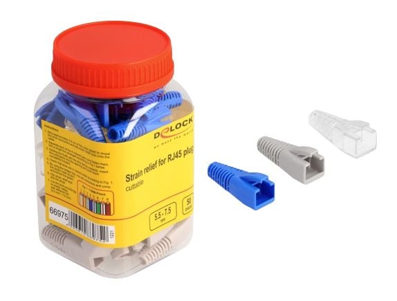 Delock - Verkkokaapelin solmusuoja - harmaa, sininen, läpinäkyvä (50 kpl)