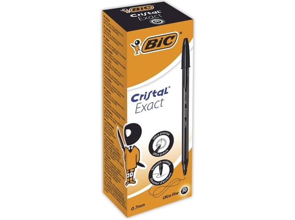 BIC Cristal Exact - Kulepenn - svart - 0.7 mm - ultrafin (en pakke 20)