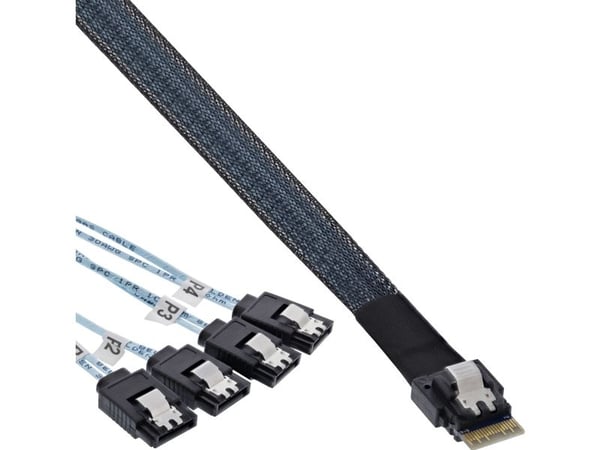 InLine 27646A, 0,5 m, SFF-8654 uros, 4x SATA 7-nastainen, Lige, 12 Gbit/sek., Sort