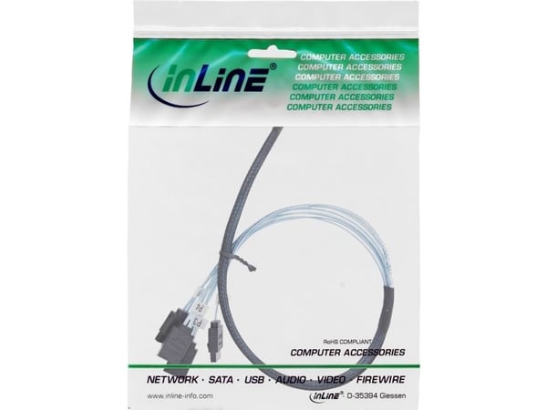 InLine 27646A, 0,5 m, SFF-8654 male, 4x SATA 7-pin, Rett, 12 Gbit/s, Svart