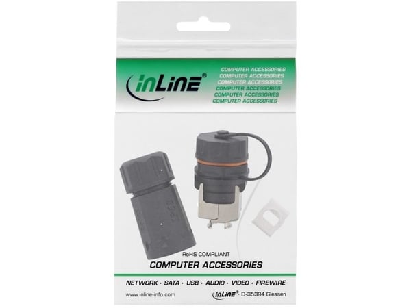 InLine 69990R, RJ-45, Musta, Naaras, Cat6a, IP68, 1 kpl