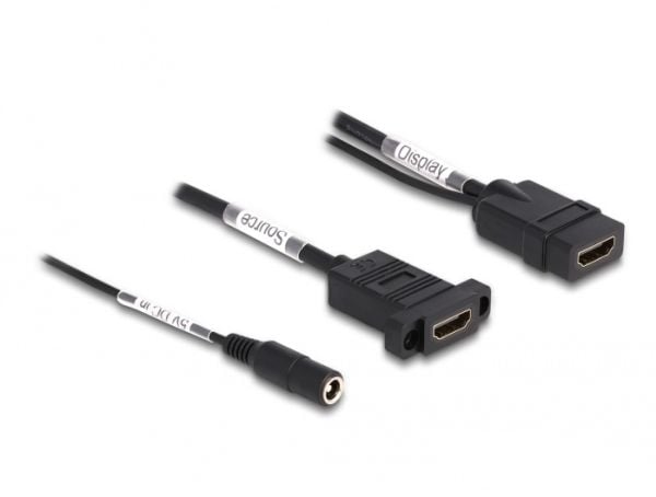 Delock - HDMI-adapter - HDMI, DC-plugg 5,5 x 2,1 mm hunn til HDMI hunn - 30 cm - svart - støtter 4K 60 Hz (3840 x 2160) (87038)