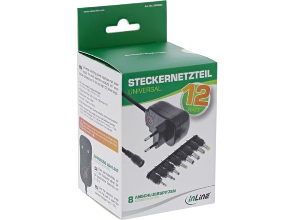 InLine 26608O, Universell, Innendørs, 110-240 V, 47-63 Hz, 12 W, 3V/4.5V/5V/6V/7.5V/9V/12V