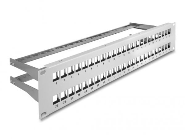 Delock - Pluggbord (blankt) - with strain reliefs - rackmonterbar - grå - 2U - 19" - 48 porter