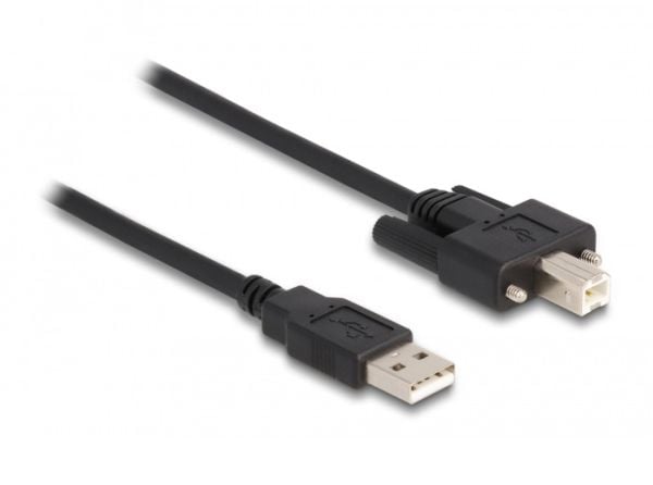 Delock - USB-kabel - USB (hann) til USB-type B (hann) - USB 2.0 - 1 m - tommelskruer - svart