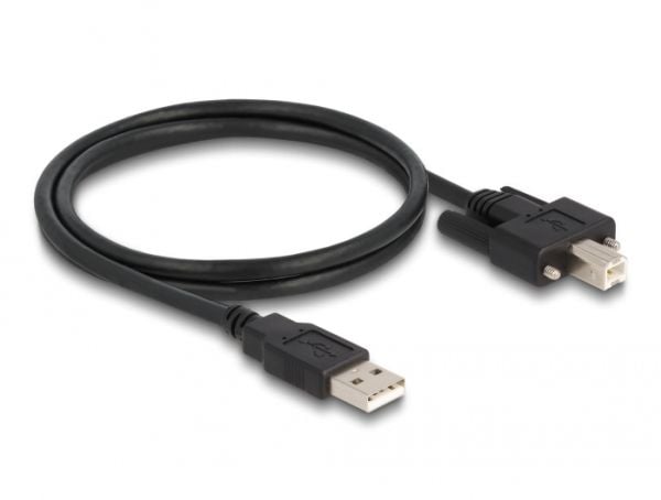 Delock - USB-kabel - USB (hann) til USB-type B (hann) - USB 2.0 - 1 m - tommelskruer - svart