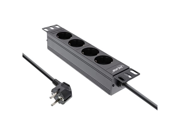 InLine 16420J, 4 AC-utganger, Type F, Svart, Aluminium, Plast, 1U, 2 m