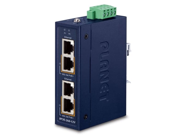 PLANET Industrial 2-port 10/100/1000T, Gigabit Ethernet (10/100/1000), Power over Ethernet -tuki, Seinäkiinnitteinen