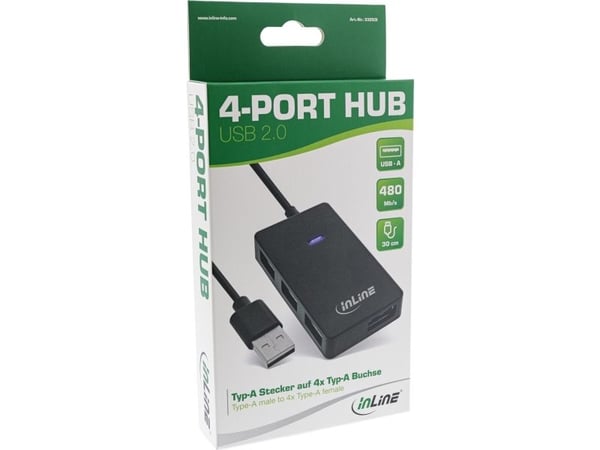 InLine 33293I, USB 3.2 Gen 1 (3.1 Gen 1) Type-A, USB 2.0, 480 Mbit/s, Musta, Muovi, 1 kpl