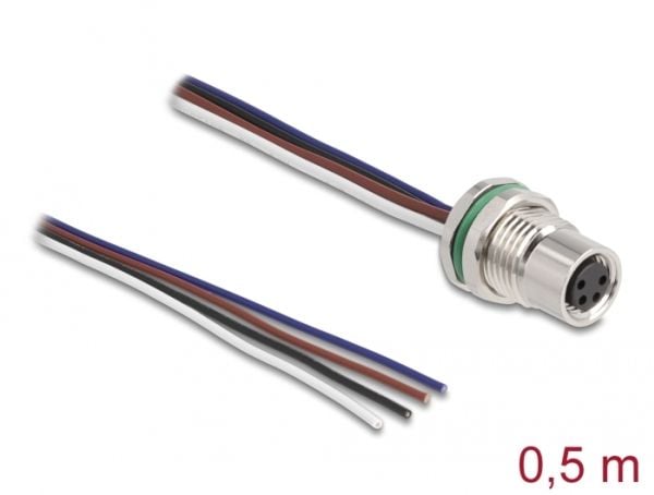 Delock - Netværkskabel - 4 pin M8 (hun) til uisoleret ledning - 50 cm - 4.6 mm - lajittelu