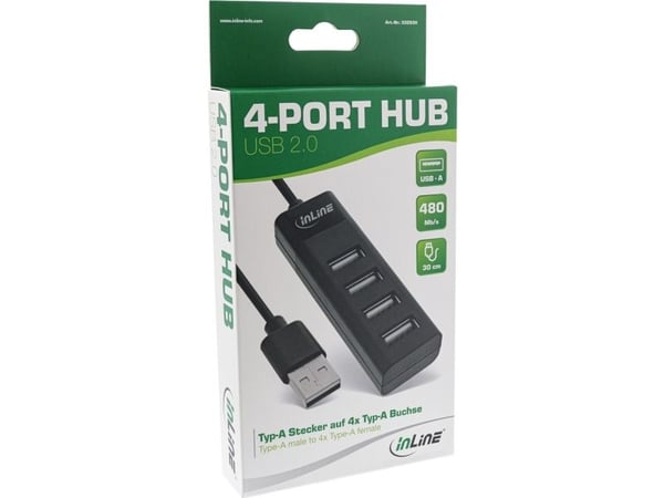 InLine 33293H, USB 3.2 Gen 1 (3.1 Gen 1) Type-A, USB 2.0, 480 Mbit/s, Musta, Muovi, 1 kpl