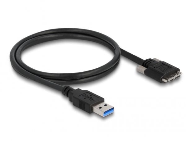 Delock - USB-kabel - USB-type A (hann) til Micro-USB Type B (hann) - USB 3.0 - 1 m - tommelskruer - svart