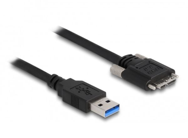 Delock - USB-kabel - USB-type A (hann) til Micro-USB Type B (hann) - USB 3.0 - 1 m - tommelskruer - svart