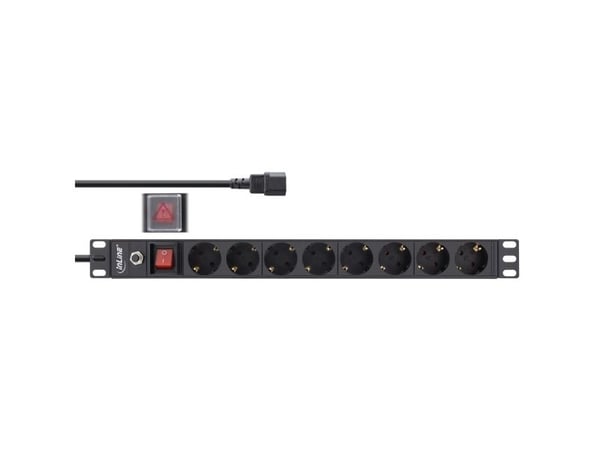 InLine 16428S, 8 AC-utgångar, 2500 W, 1,5 mm ², Svart, Aluminium, Plast, Aluminium, Plast