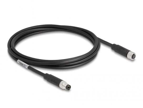Delock - Patchkabel - 4 pin M8 (han) til 4 pin M8 (hun) - 2 m - 5 mm - STP - IP67 - lajiteltu