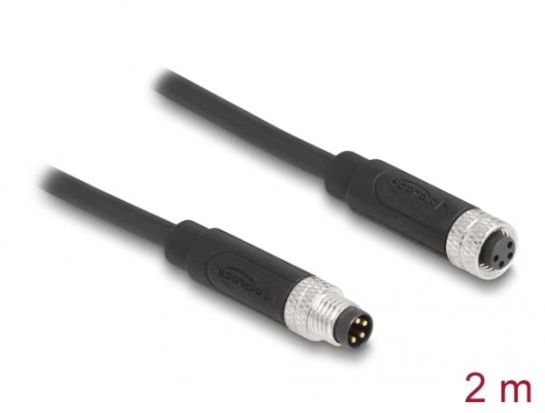 Delock - Patchkabel - 4 pin M8 (han) til 4 pin M8 (hun) - 2 m - 5 mm - STP - IP67 - lajiteltu