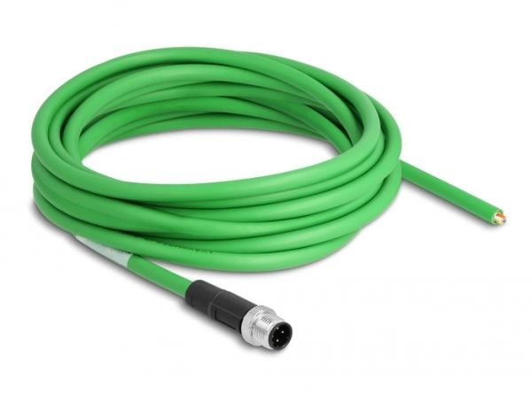 Delock - Koblingskabel - 4 pin M12-D (hann) til uisolert tråd - 5 m - 6.5 mm - SF/UTP - grønn