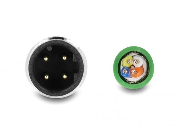 Delock - Koblingskabel - 4 pin M12-D (hann) til uisolert tråd - 5 m - 6.5 mm - SF/UTP - grønn
