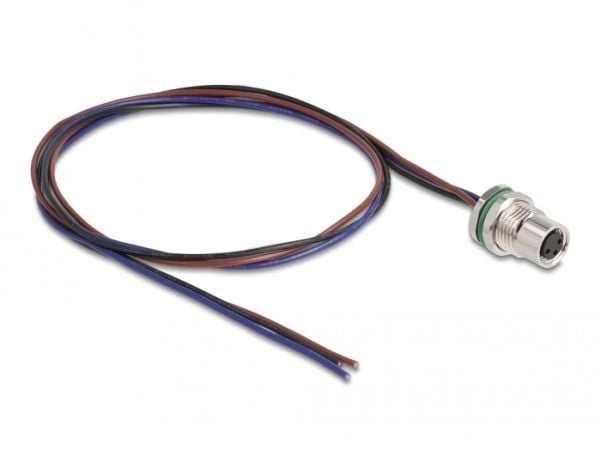 Delock - Verkkokaapeli - 3-nastainen M8 (naaras) eristämättömään johtoon - 50 cm - 4,6 mm - musta