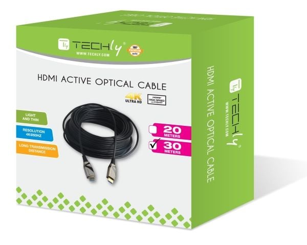 Techly ICOC HDMI-HY2-030, 30 m, HDMI-tyyppi A (vakio), HDMI-tyyppi A (vakio), 3840 x 2160 pikseliä, 3D, Musta