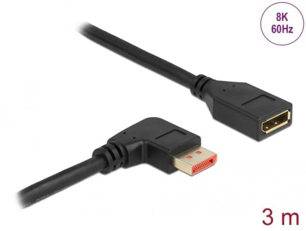 Delock - DisplayPort-forlengelseskabel - DisplayPort (hann) vinklet til DisplayPort (hunn) - DisplayPort 1.4 - 3 m - 8 K 60 Hz (7680 x 4320) støtte...