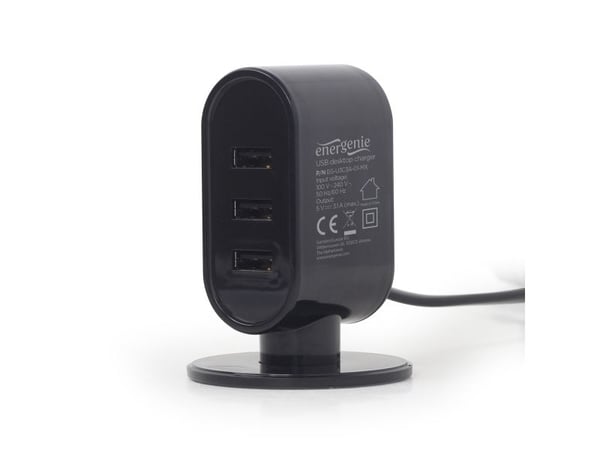 Gembird EG-U3C3A-01-MX, Innendørs, AC, 5 V, 3,1 A, 1,4 m, Sort, Hvit