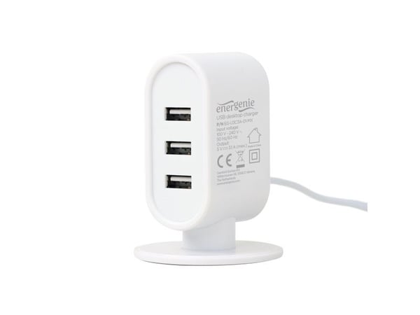 Gembird EG-U3C3A-01-MX, Innendørs, AC, 5 V, 3,1 A, 1,4 m, Sort, Hvit