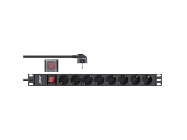 InLine 16418S, 8 AC-utganger, Type F, 3680 W, 1,5 mm², Type F (Schuko), Svart