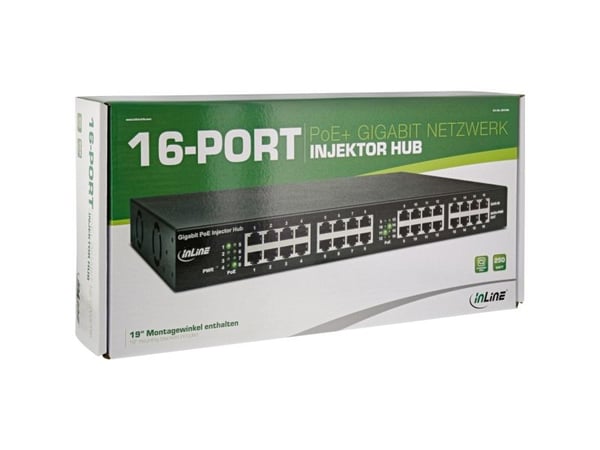 InLine 32316H, Gigabit Ethernet, 10,100,1000 Mbit/s, IEEE 802.3ab, IEEE 802.3af, IEEE 802.3u, Svart, Overstrøm, Over-spenning (volt), Overoppheting...